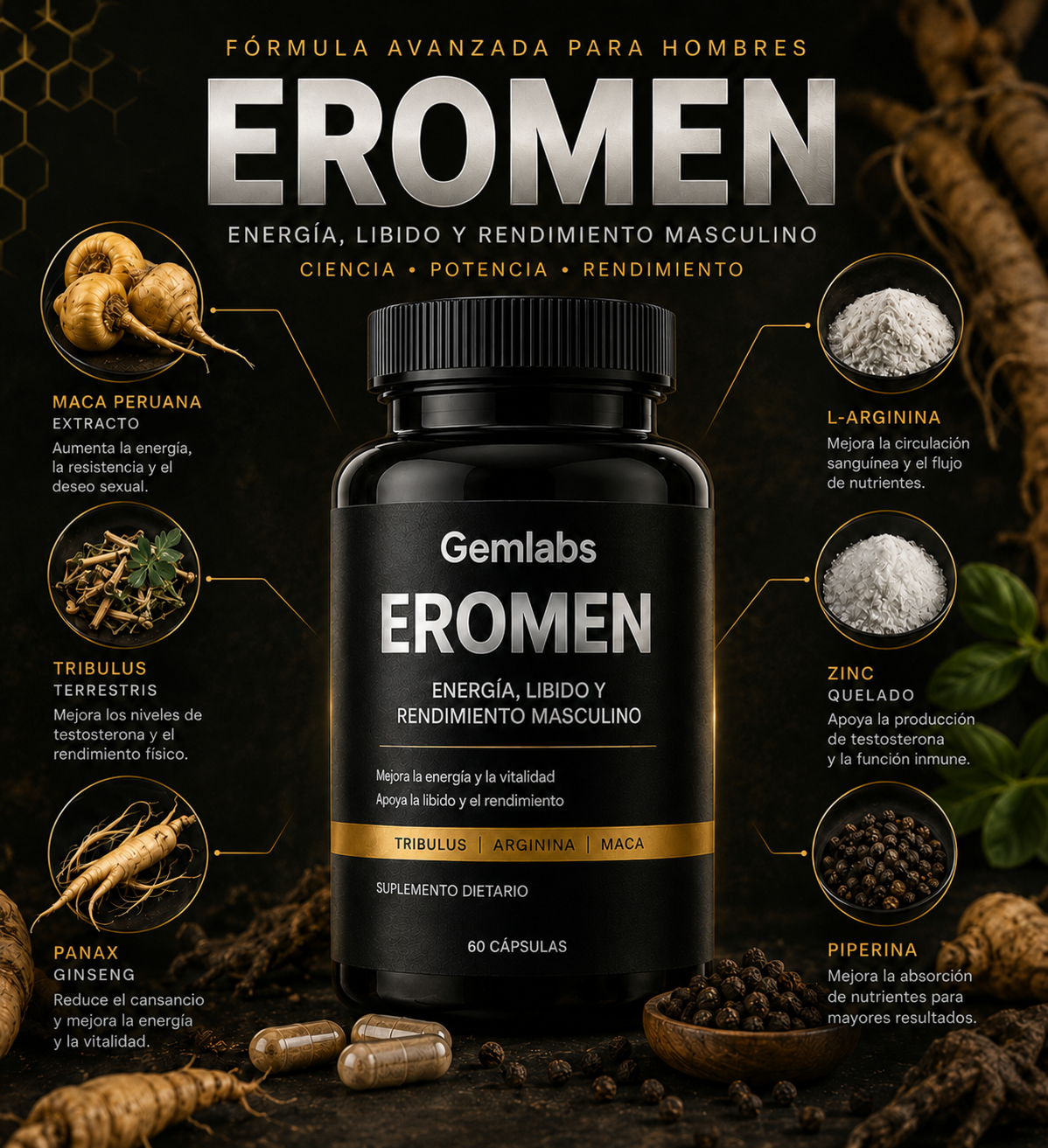 EROMEN |Testosterona natural y soporte para el rendimiento masculino